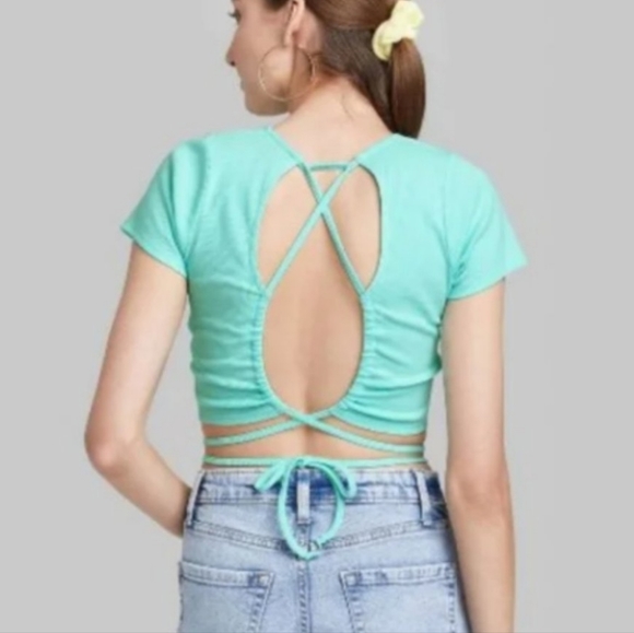 Wild Fable Short Sleeve Lace-Up Back Baby T-Shirt - Picture 3 of 4